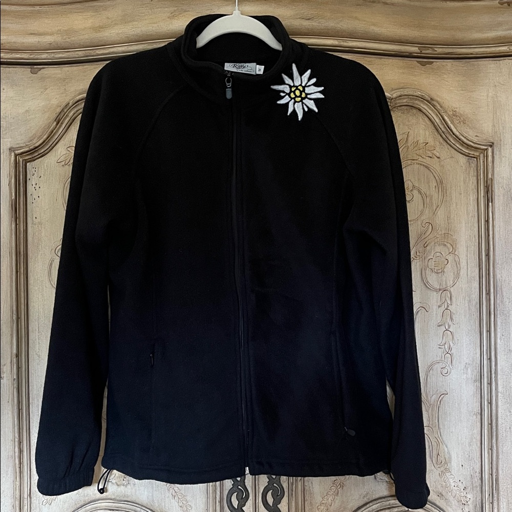 Oktoberfest fleece jacket edelweiss flower embroidered Rare By Erika Neumayer